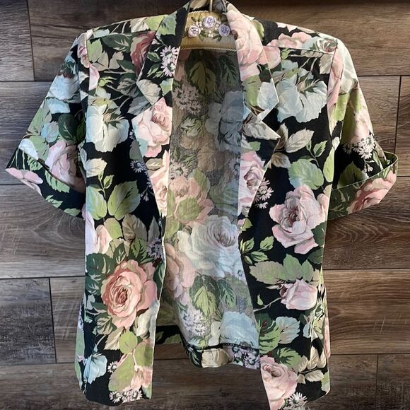 STUART BARRY Vintage Ladies Floral Open Front Jacket Cardigan Short Sleeve - Picture 1 of 7